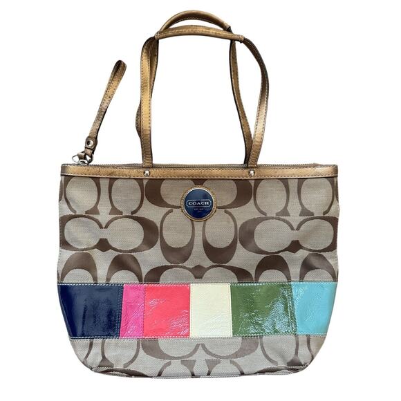 Coach Signature Tote Bag Y2K Monogram Rainbow Stripe Legacy Old Money Classic - Picture 1 of 8